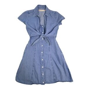 ASOS Denim Tie-Front Mini Dress 100% Cotton US size 0 Cottagecore Western Summer